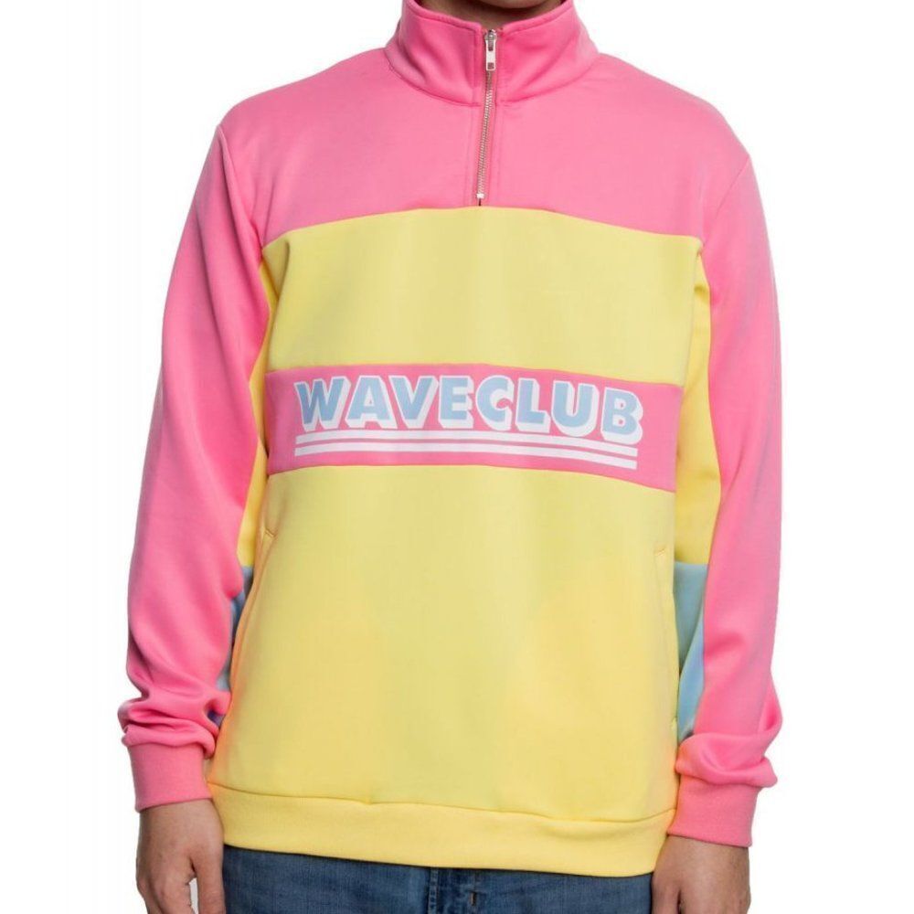 Pink Dolphin Wave Club Pink Yellow Graphic Pullover‎ Track Jacket NWOT Size XXL